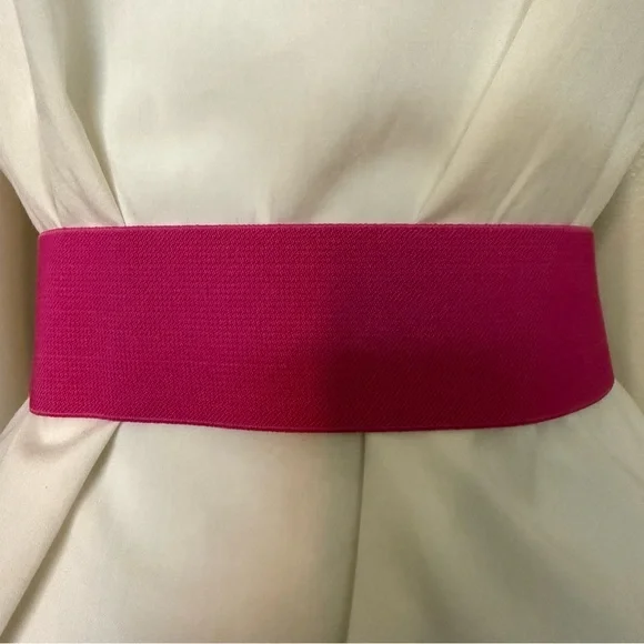 Fuchsia statement satin double flower wide elastic waistband belt - Picture 4 of 9